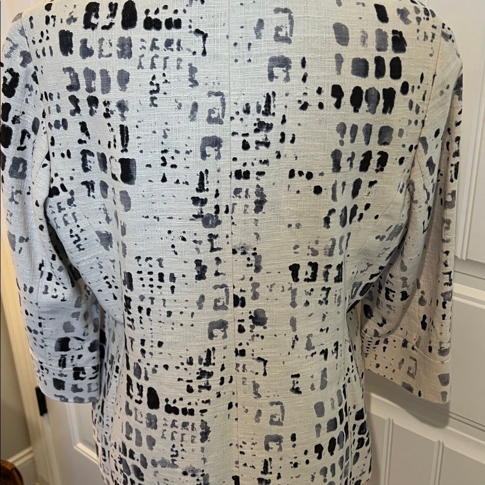 COLDWATER CREEK Print Blazer Jacket 12 White Black Linen Blend 3/4 Sleeve - Picture 10 of 16
